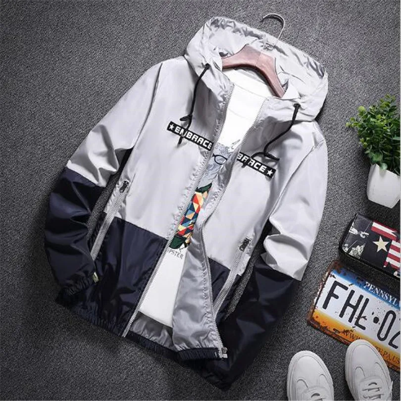 Male Outwear Zipper Thin Coat Brand Clothing Spring Autumn Bomber Hooded Jacket Men Casual Slim Patchwork Windbreaker | Мужская одежда