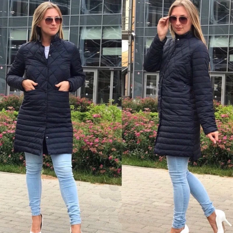 Casual Autumn Winter Jacket Coat 2018 Thin Cotton Padded Women Round Collar Single Breast Parka Solid Color Outwear | Женская одежда