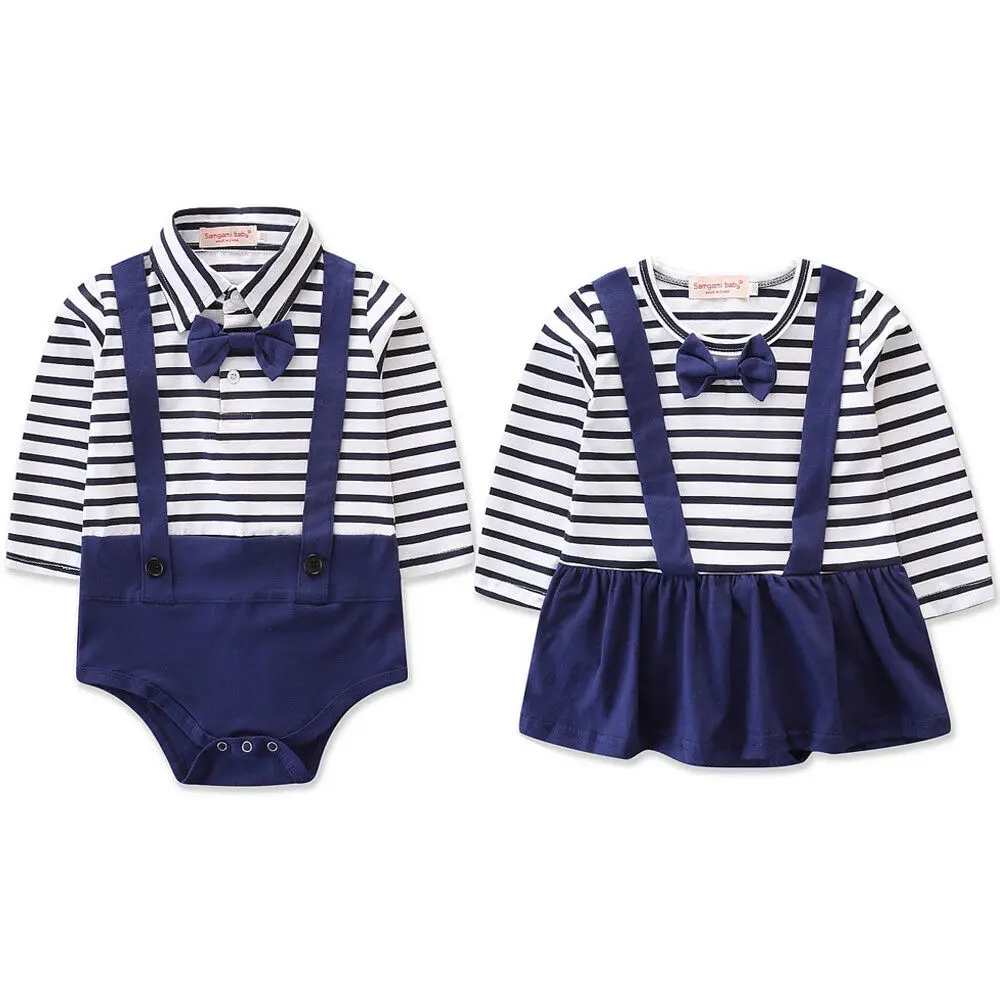 

Pudcoco Newborn Toddler Infant Baby Boy Girl Navy Stripe Bow Knot Bodysuit Dress Jumpsuit Playsuit Outfits Clothes