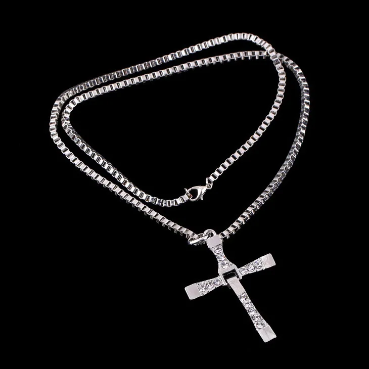 

Fast and the Furious Dominic Toretto Silver Plated Shiny Crystal Cross Necklace for Men