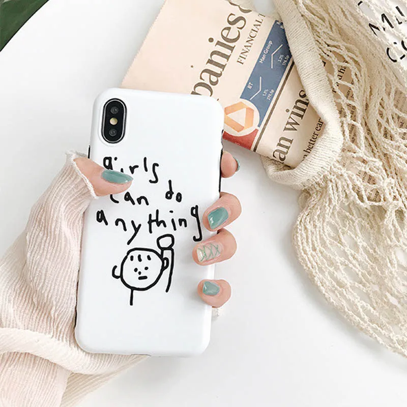 JIBAN Ins Hand-painted English Phone Case for iPhone X iphone 6 6s 6plus 7 8 plus protection Cover Funny Cartoon Soft Capa |