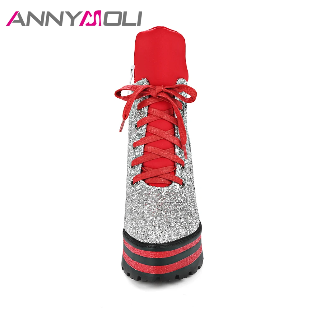 ANNYMOLI/женские ботильоны на платформе; теплые зимние ботинки на высоком каблуке; женские осенние ботинки на молнии; женская обувь; коллекция года; Chaussure Femme