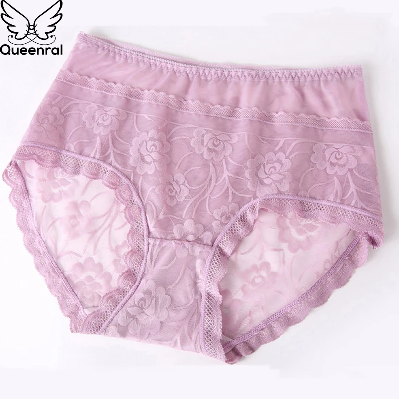 Queenral прозрачный Для женщин трусики плюс Размеры краткое XL, XXL, XXXL, XXXXL Высокая Талия видеть сквозь трусики для хлопковое женское нижнее белье трусы женские стринги трусы трусикибесшовные