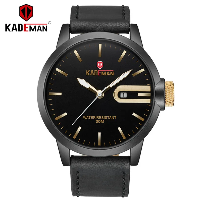 529G-B-B-GO KADEMAN классические мужские часы новые модные деловые мужские кварцевые наручные часы водонепроницаемые спортивные кожаные повседневные часы - Цвет: 529G-B-B-GO