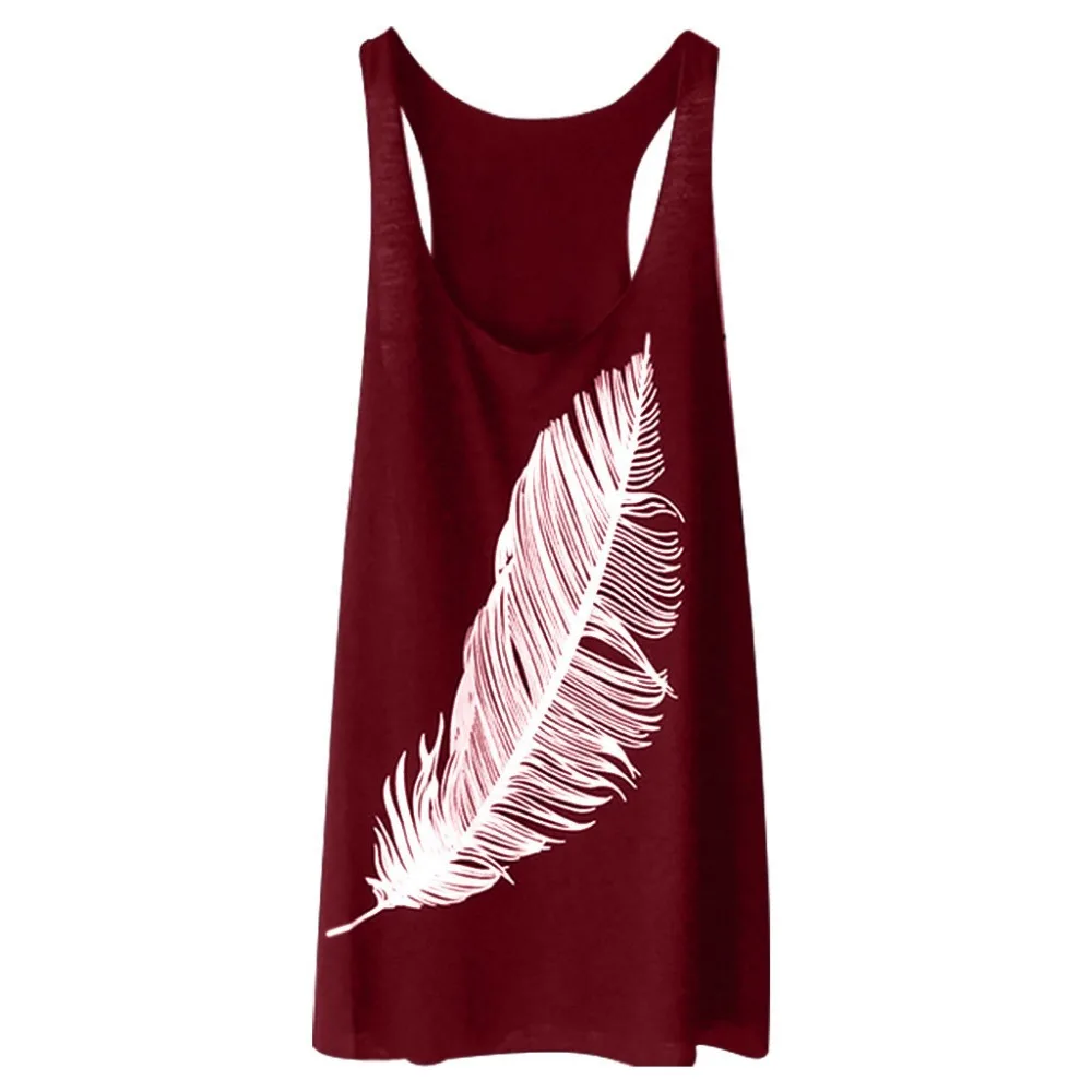 Женская одежда летний длинный жилет с принтом перьев Свободный Топ без рукавов