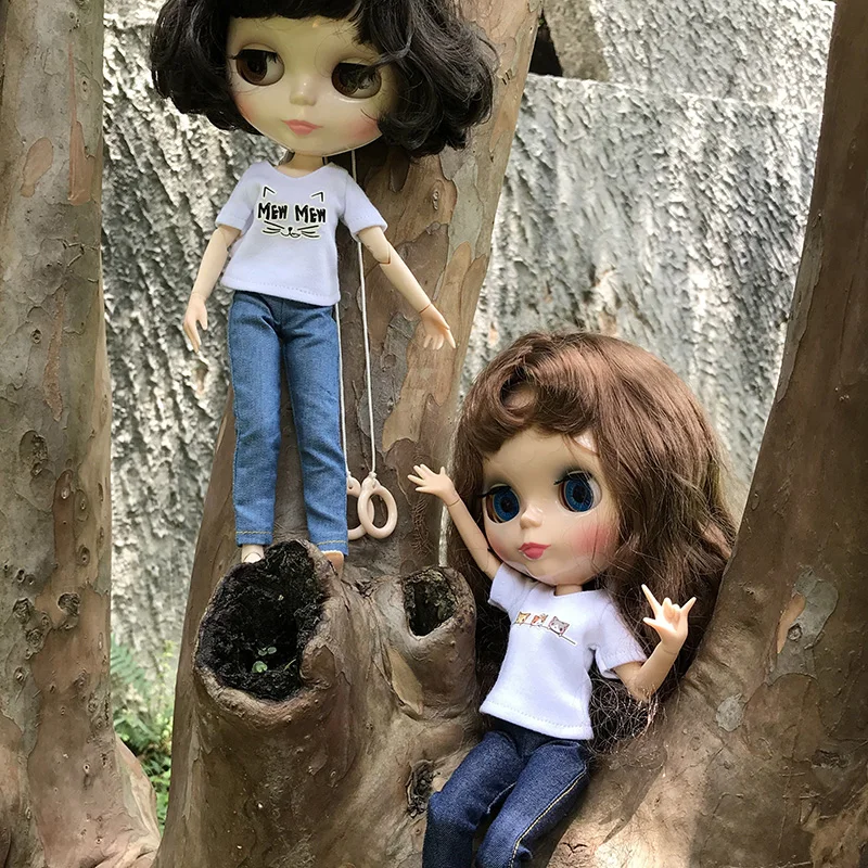 1 шт., футболка Blyth Doll/джинсовая одежда, подходит для рубашки Barbi для Momoko, Azone 1/6, Одежда для кукол, аксессуары, игрушка для девочек, 9 стилей