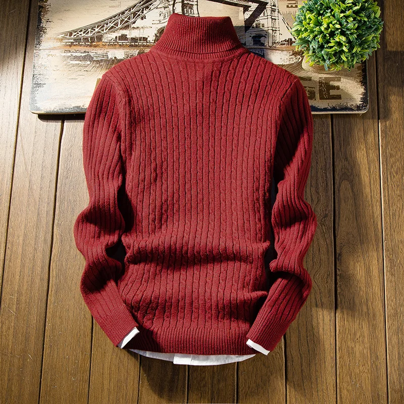 Мужская водолазка на осень и зиму, Эластичный плотно прилегающий теплый Однотонный мужской свитер от AliExpress WW