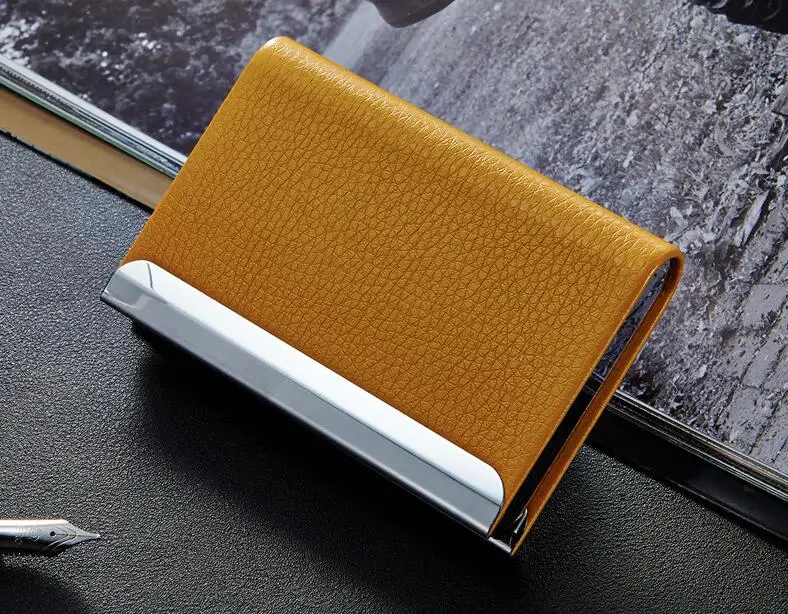 Водонепроницаемый Rfid кошелек модный женский бизнес-держатель для карт из искусственной кожи чехол для удостоверения личности алюминиевая коробка - Цвет: Цвет: желтый
