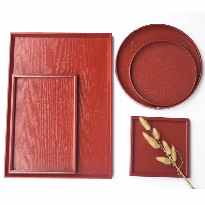 

Red Series Tea Tray Storage Festive Tea Set Marriage Solid Wood Tray 040 y