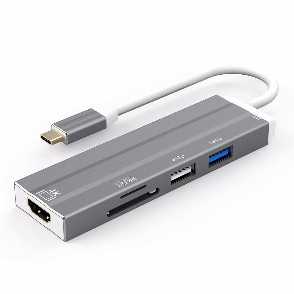 USB C концентратор 6-в-1 4K HDMI C PD зарядки Порты и разъёмы USB3.0 USB2.0 SD/устройство для считывания с tf-карт Тип C адаптер для MacBook Pro huawei P20 Pro