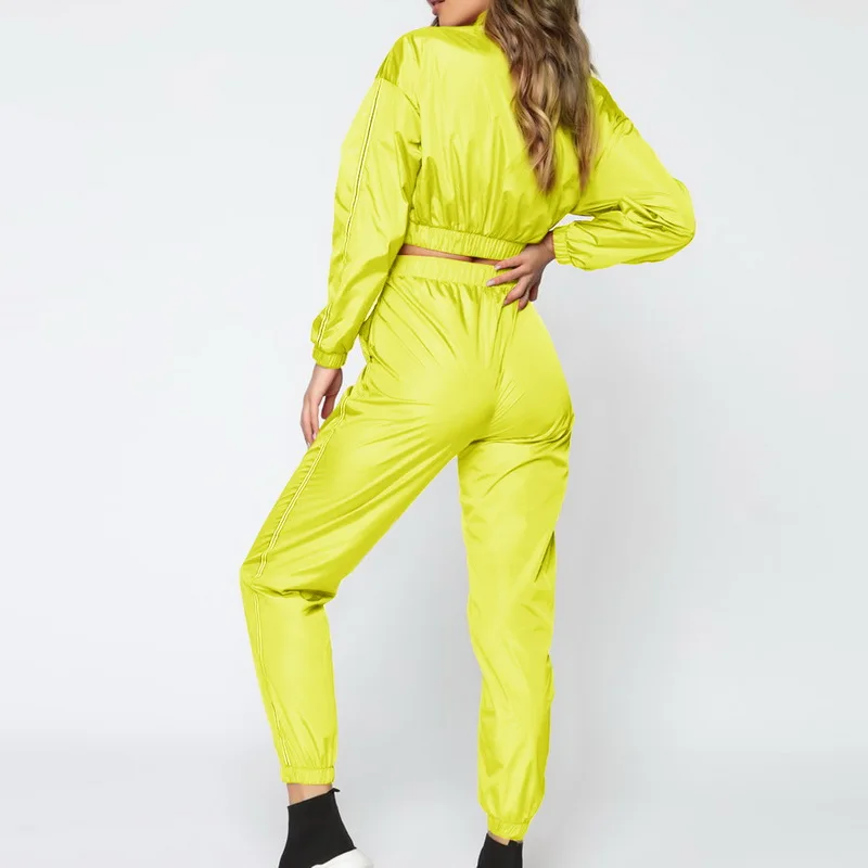 Sfit Женский комплект из 2 предметов, укороченная куртка и спортивные костюмы для бега, повседневный свитшот и спортивные штаны для бега, спортивный костюм на молнии, комплекты
