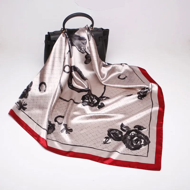 

2019 90*90cm Satin silk Scarf Gradient Printed Women Silk Scarf Fashion Square Shawls Foulard Bandana Head Scarves Female Hijab