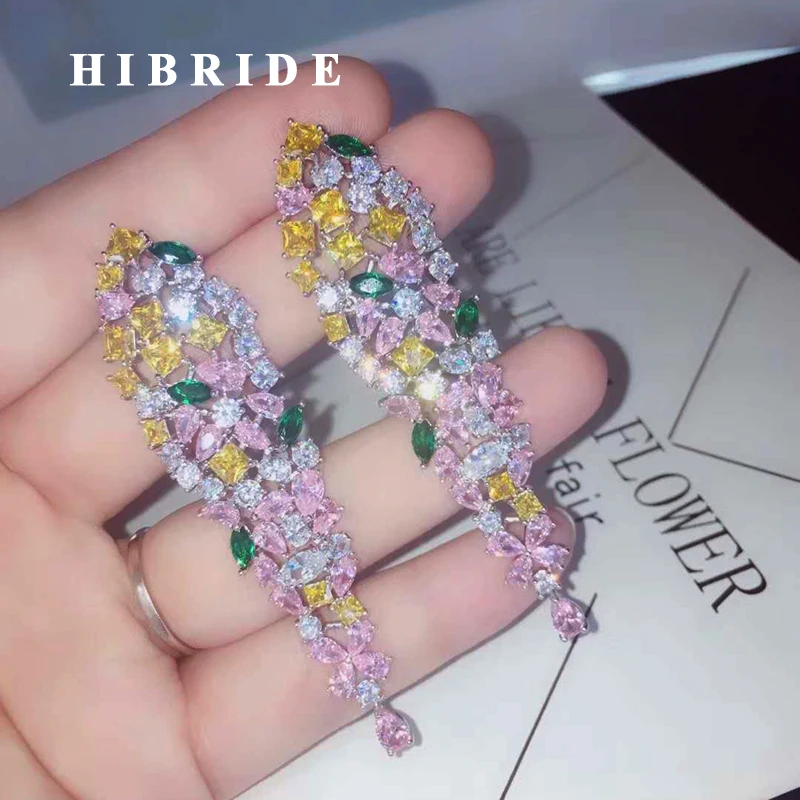 Женские сверкающий кубической формы циркониевый серьги hibrid яркие капельки для