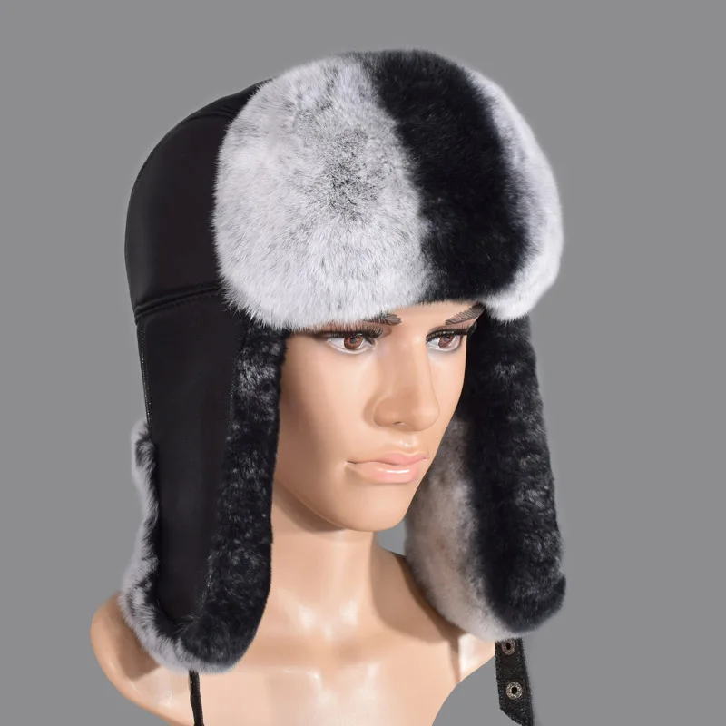 06 Настоящие меховые шапки-бомберы для мужчин, утолщенная шапка для полета, мужские шапки зимняя шапка из меха кролика Рекс, летающие зимние натуральная кожа, шапки - Цвет: 06