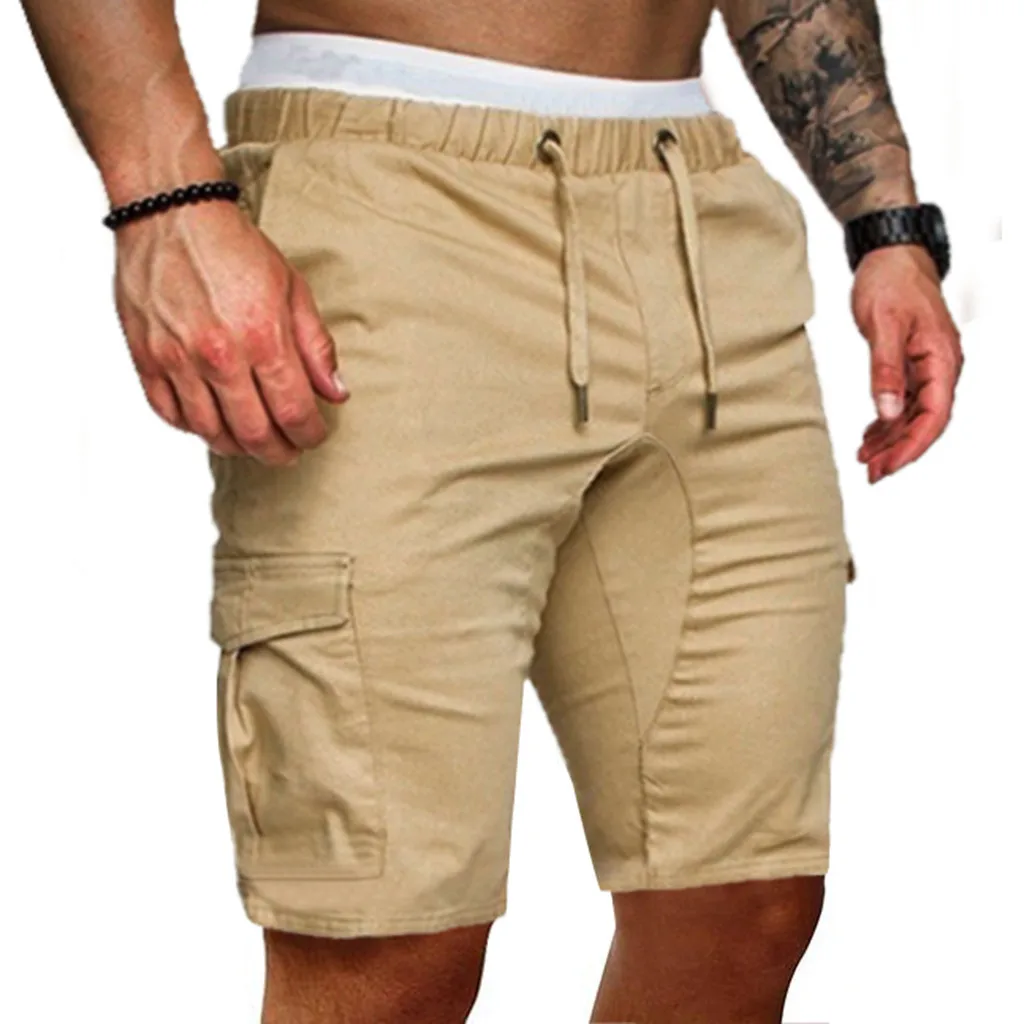 Khaki LAAMEI мужские s новые шорты мужские хлопковые свободные рабочие повседневные короткие штаны размера плюс мужские повседневные эластичные однотонные брюки карго с карманами - Цвет: Khaki