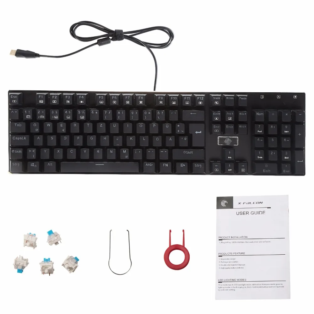 Z 88 Немецкая раскладка с подсветкой Механическая игровая клавиатура RGB