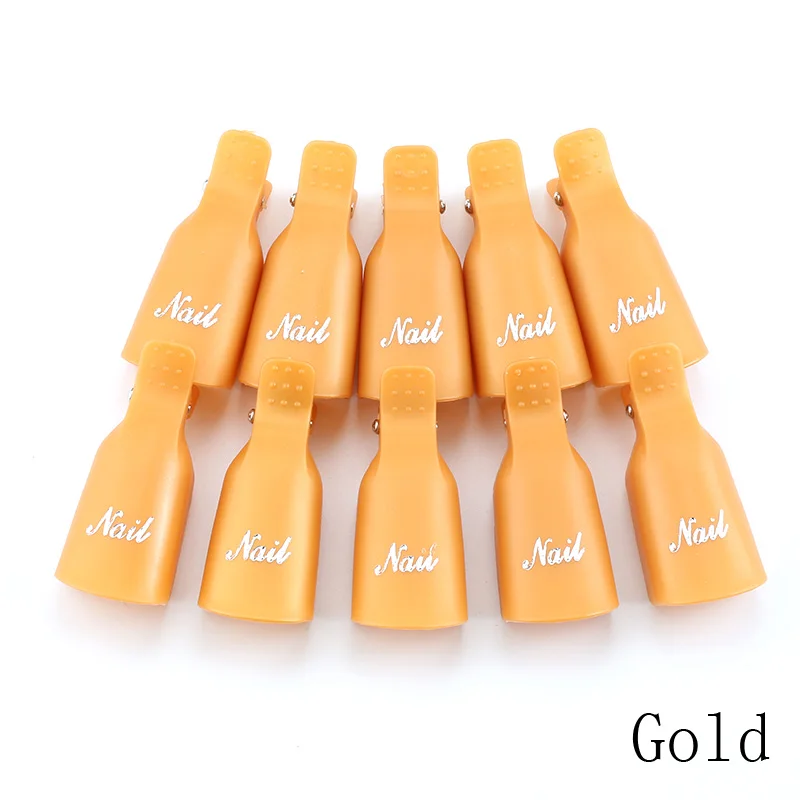 Gold 10 шт./компл. Пластик средство для снятия гель-лака био-Гели Soak Off Кепки клип УФ-Гель-лак Обёрточная бумага инструмент Тормозная жидкость для снятия Лаки - Цвет: Gold