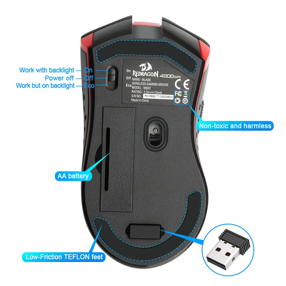 Беспроводная мышь VOBERRY Redragon M692 9 USB 4800 dpi, эргономичная мышь для ноутбука