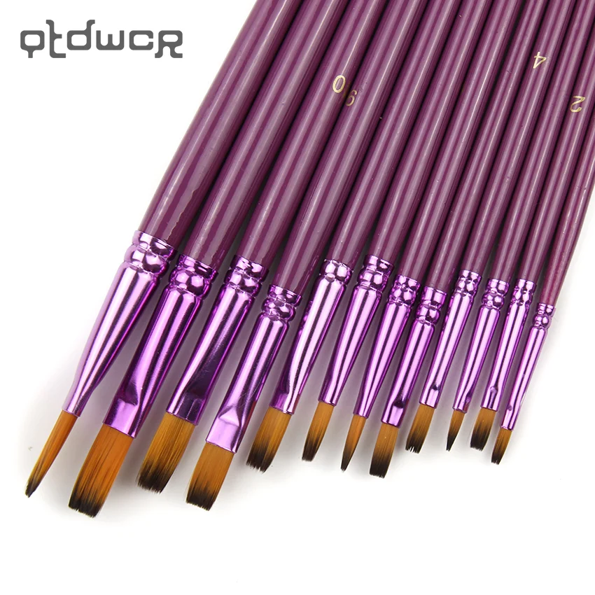 

12 Pcs/Lot Different Size Artist Fine Nylon Hair Paint Brush Set for Watercolor Acrylic Oil Painting Brushes Drawing Art Supplie