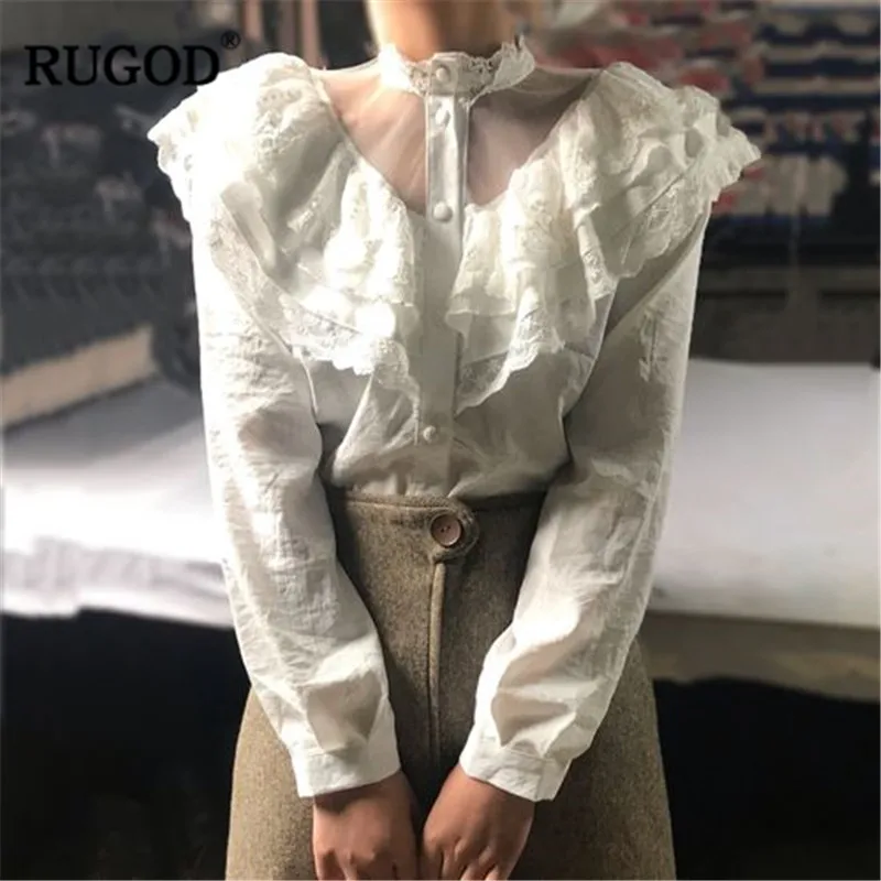 RUGOD 2019 Весенняя винтажная кружевная блузка женская элегантная Сексуальная
