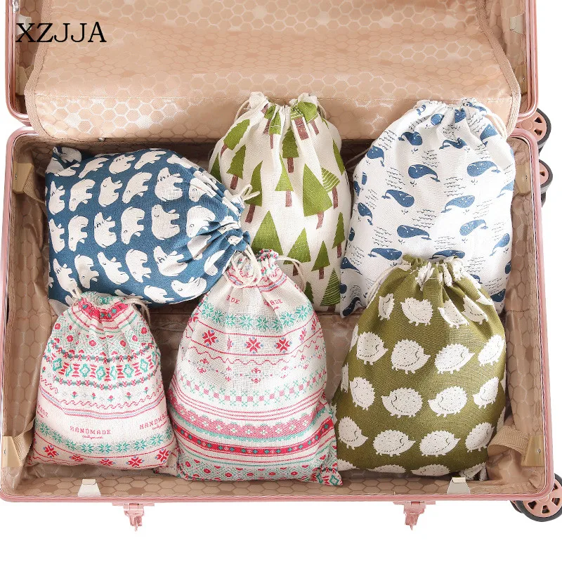 XZJJA 3 шт./компл. печать Drawstring сумка для хранения Портативный Путешествия костюмы
