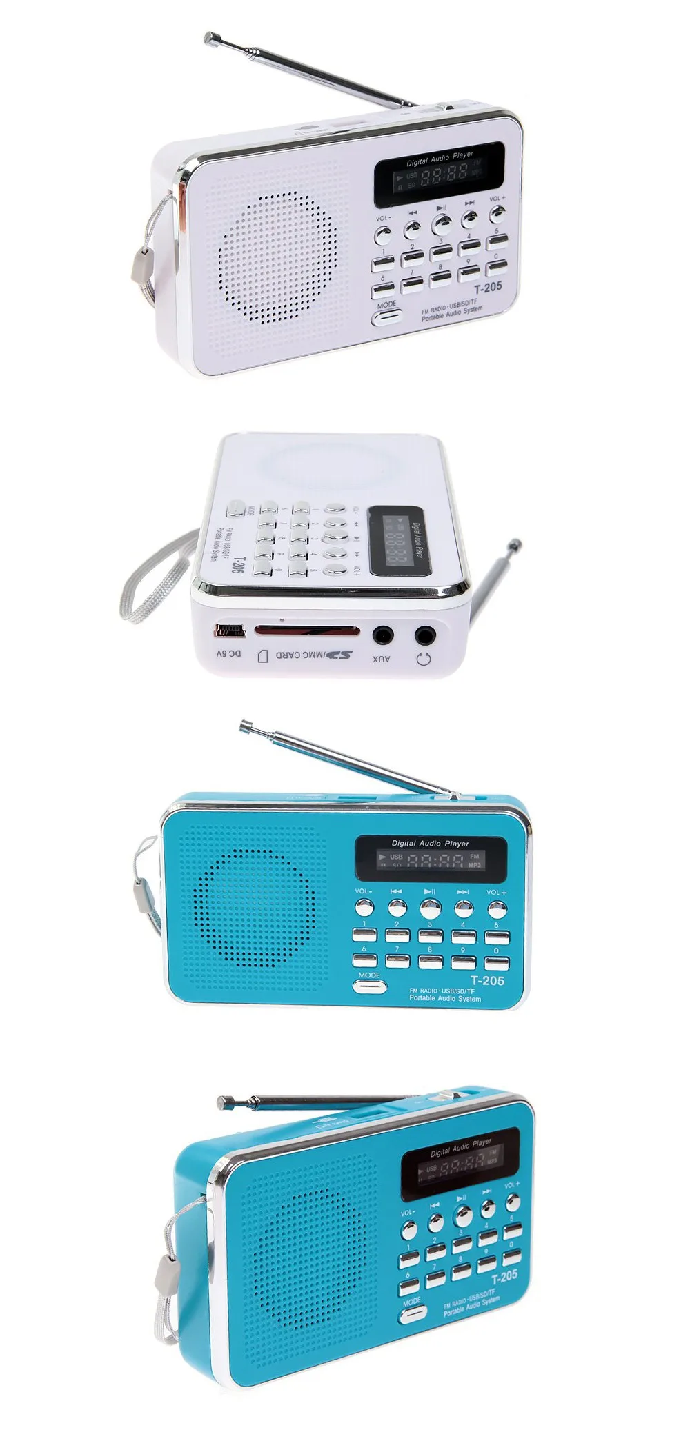 T-205 Портативный Hi-Fi динамик с картой цифровой мультимедийный громкий динамик FM радио Белый Кемпинг Туризм Спорт на открытом воздухе