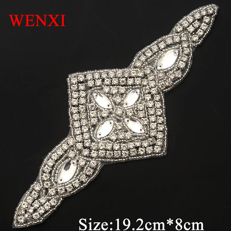 WENXI 20CS Wholesale 19.2*8CM Beautiful Crystal Silver Rhinestone Applique For Wedding Bridal Accessories WX922 | Дом и сад