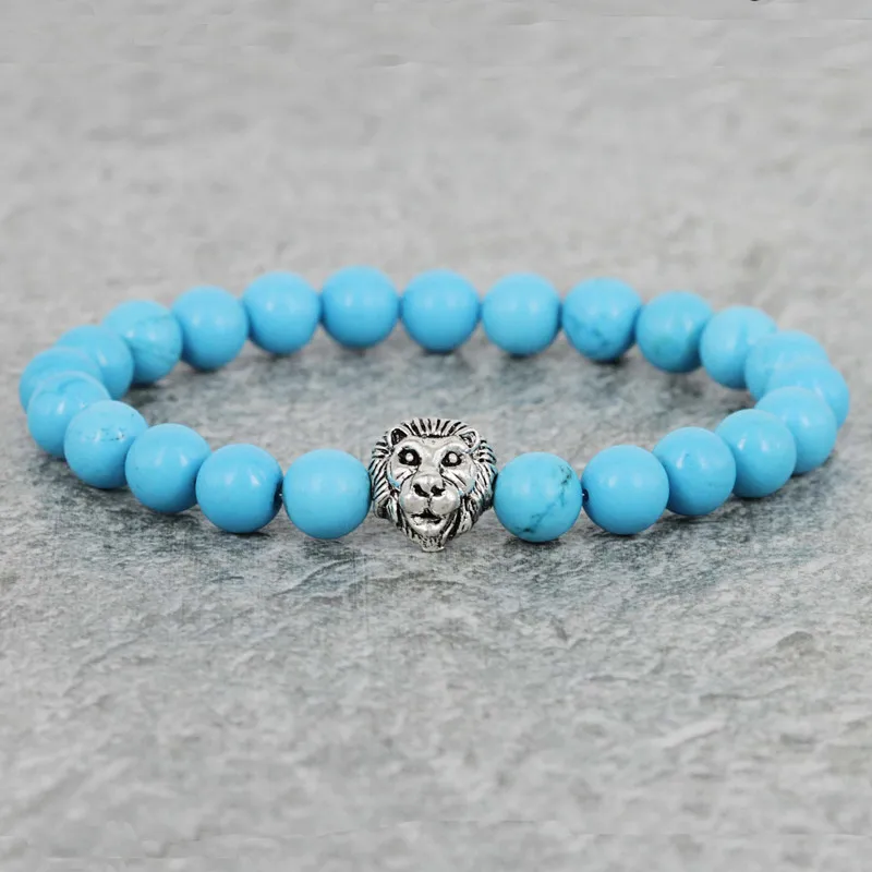 2017 New Design Summer Bracelets Antique Color Lion Head High Grade Blue Stone Beads Bracelet | Украшения и аксессуары
