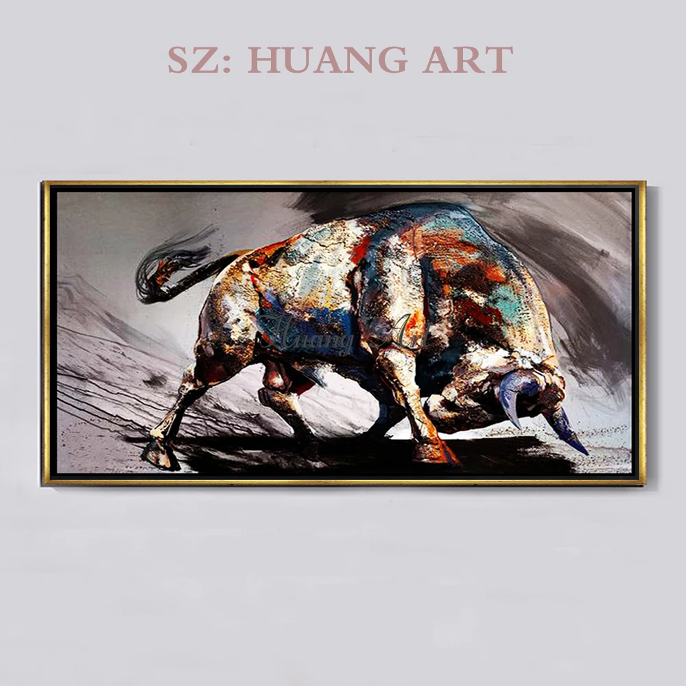 

Hand-painted oil paintings of modern minimalist black and white bull cattle fortune living room hall aisle background picture