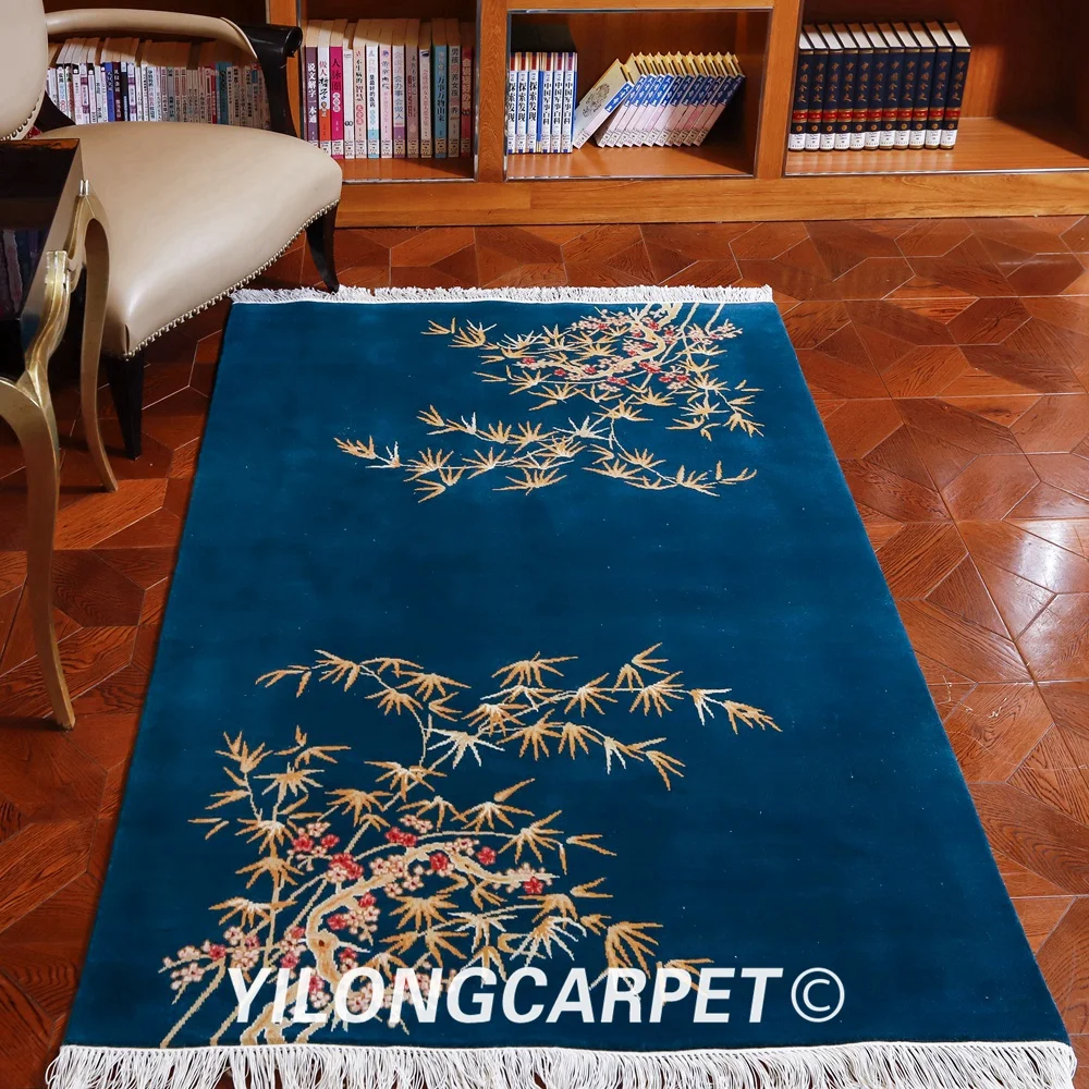 YILONG 4 'x 6' бамбуковый узор вязаный шерстяной коврик ручной работы Павлин
