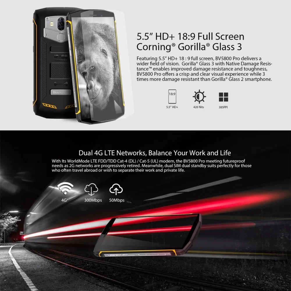 Blackview BV5800 Pro смартфон IP68 Водонепроницаемый 5 &quot18:9 HD + Android 8 1 мобильный телефон с