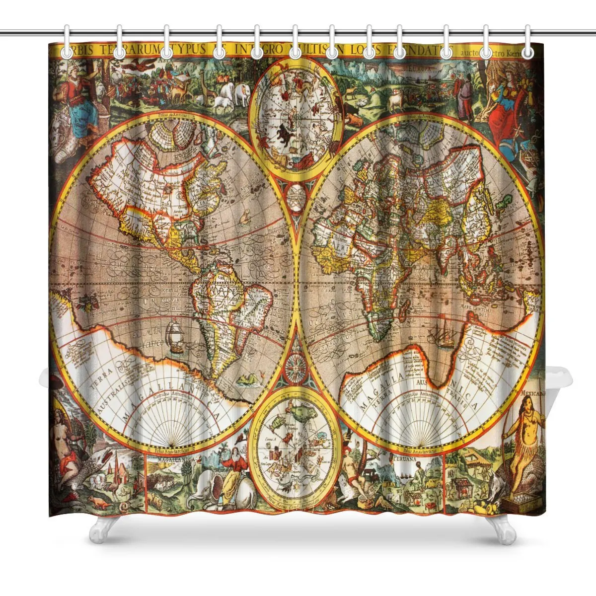 

Водонепроницаемая занавеска для ванной Aplysia, занавеска для душа из полиэстера с изображением карты мира 17 века, домашний декор