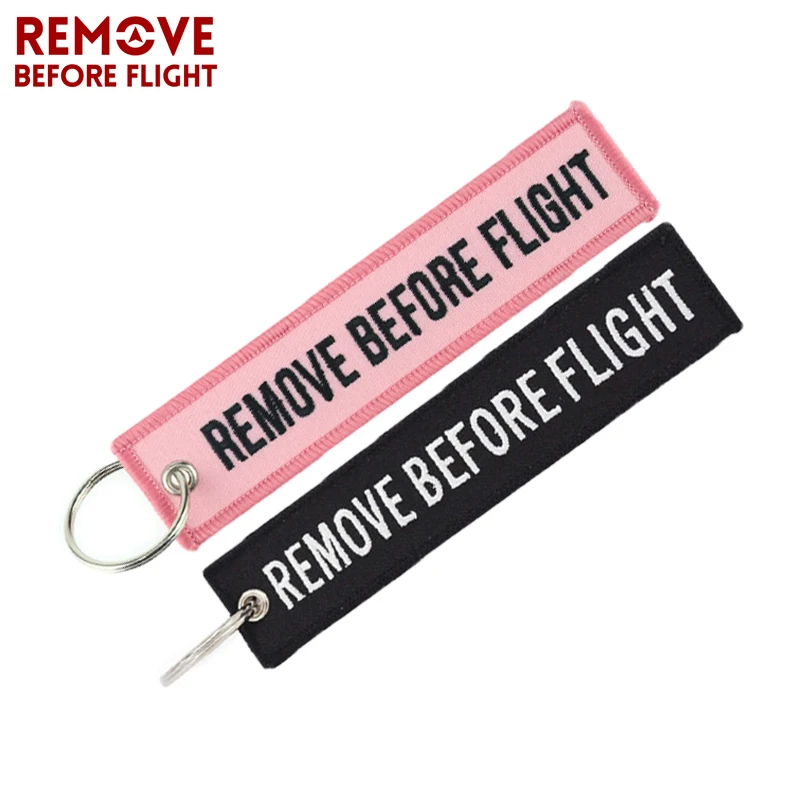 

2PCS Remove Before Flight Key Chain Pink Black Embroidery Motorcycle Keyring for Fashion Aviation Gifts Luggage Tag Key Fobs