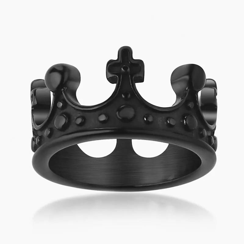 Black Мужское серебряное кольцо с Королевской короной для женщин, Винтажное кольцо из нержавеющей стали, кольца с крестом для мужчин и женщин,, размер США 6-13 - Цвет основного камня: Black