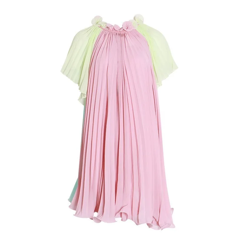 Женское платье без рукавов TWOTWINSTYLE разноцветное плиссированное большого размера