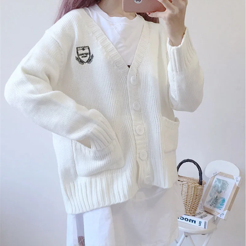 

Sweet Japanese autumn top 2019 New loose women's long-sleeved knit sweater lazy Harajuku casual single-breasted cardigan sweater