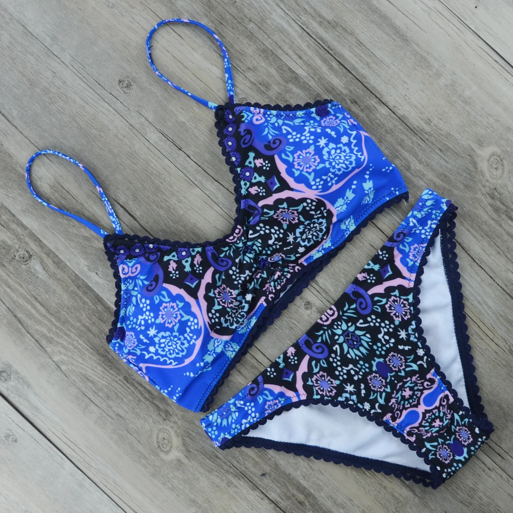 Комплект бикини с цветочным принтом 2017 купальник пуш апом женский короткий