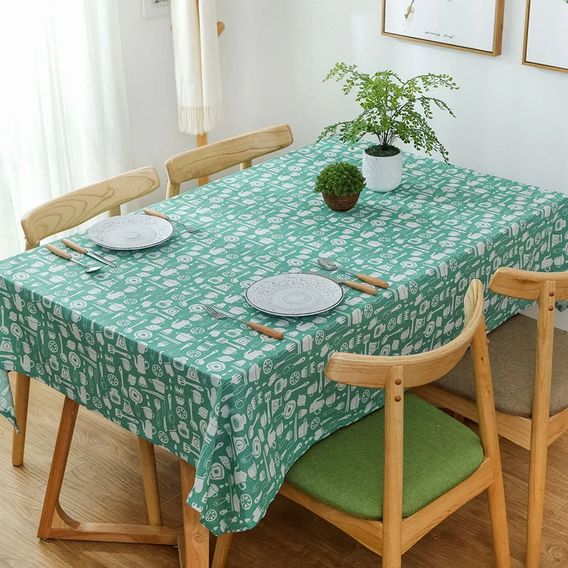 Green Print Tablecloth Waterproof Dining Table Cover Dustproof Rectangular Thicken Washable Cotton Obrus Cloth Tafelkleed | Дом и сад