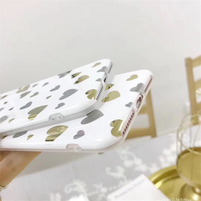 Симпатичные сердце любовь телефон случаях для iPhone 6 6S Plus позолота гладкая мягкая