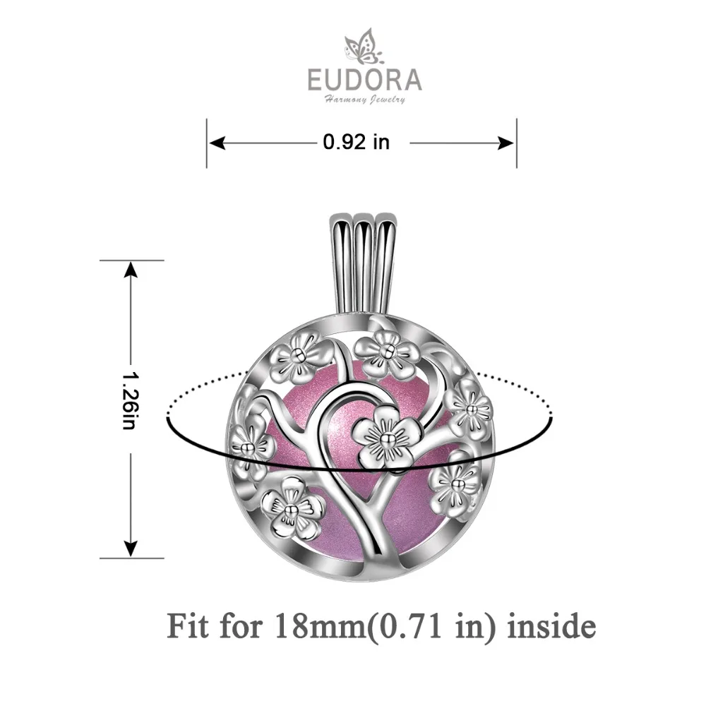 Eudora, 18 мм, покрытый серебром, гармония, бола, шар, персиковое дерево, медальон, клетка, подвеска, подходит для DIY, Chime Ball, ожерелье, ювелирное изделие для женщин K307N18
