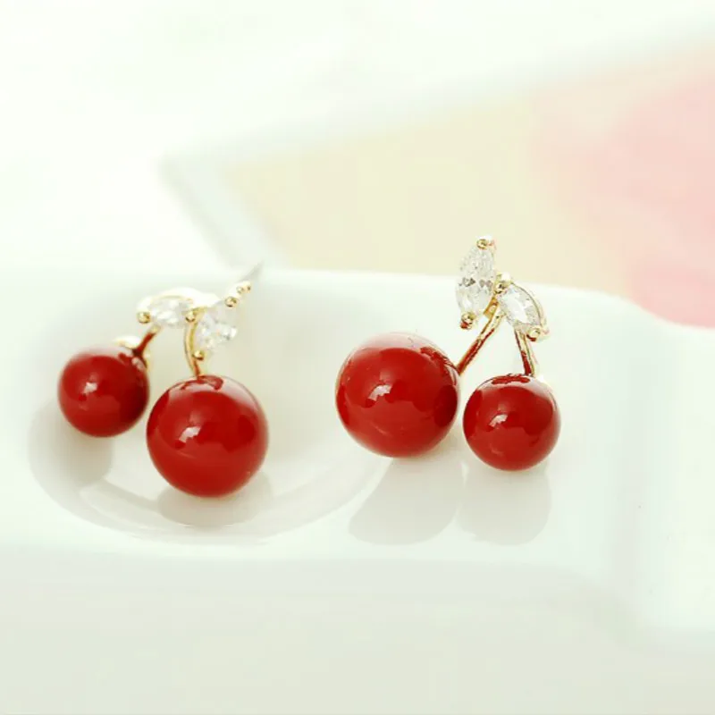 

Korean Version Of The Anti-allergic Earrings Fashion Personality Wild Red Cherry Earrings A Woman's Gift Wholesale Oorbellen