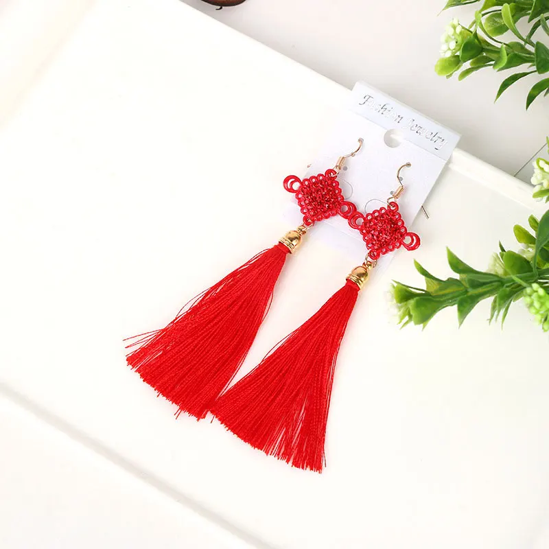 I DoreenBeads, красные висячие серьги с кисточками, винтажные, ручной работы, выдалбливают, китайский узел, висячие, длинные серьги с кисточками, Женские Ювелирные изделия, 1 пара - Окраска металла: I