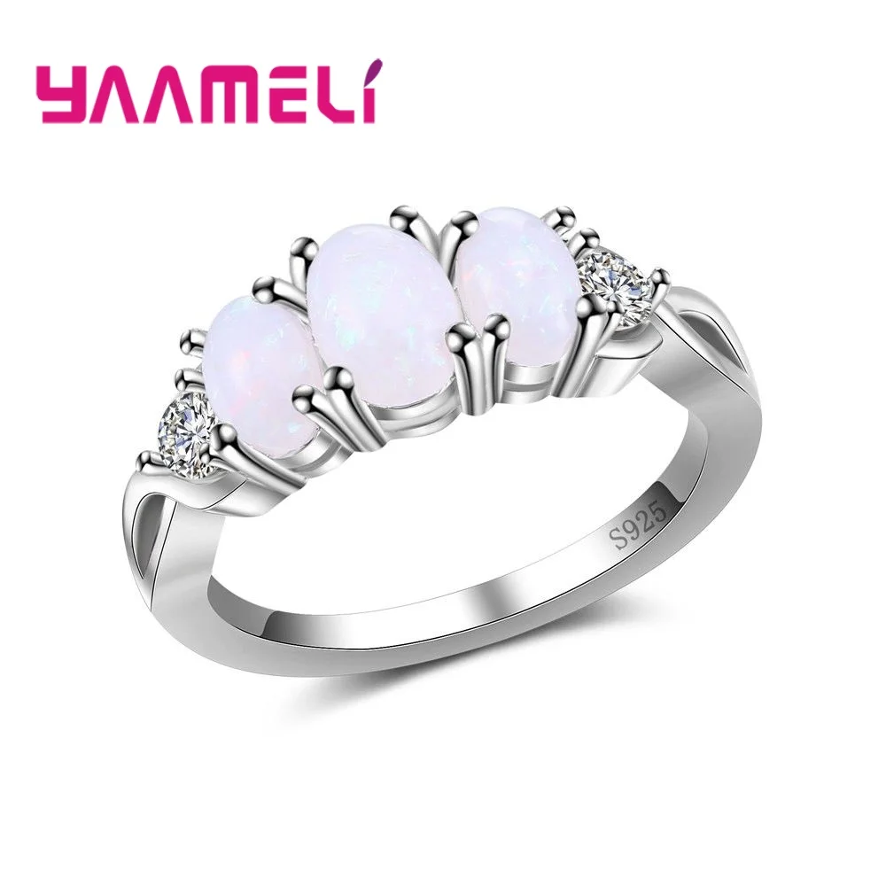 

New Trendy Opal Stone Rings For Women 925 Sterling Silver Engagement Ring Egg Shape Opal Stone Rings Free Shipping