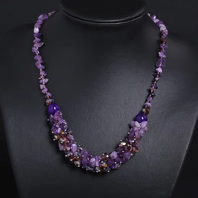 Amethyst Естественный неправильной формы аметисты гравий камень бисерное ожерелье s Женщины бохо колье питания ювелирные изделия фиолетовый кристалл кварца Strand Ожерелье - Окраска металла: Amethyst