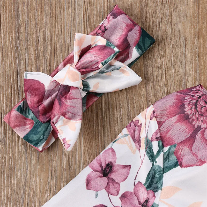 Платье с длинным рукавом и повязкой на голову для новорожденных девочек 0 24