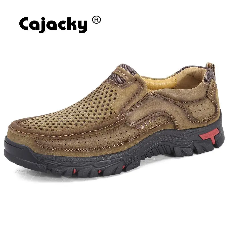 Cajacky High Quality Designer Men Shoes Genuine Leather Casual Slip On Full Grain Zapatos Hombre Summer Hollow | Обувь
