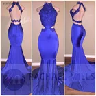 Королевский синий Русалка Вечерние платья Длинные 2021 в африканском стиле с низким вырезом на спине кружевное платье для выпускного вечера Для женщин вечерние платья Robe De Soiree