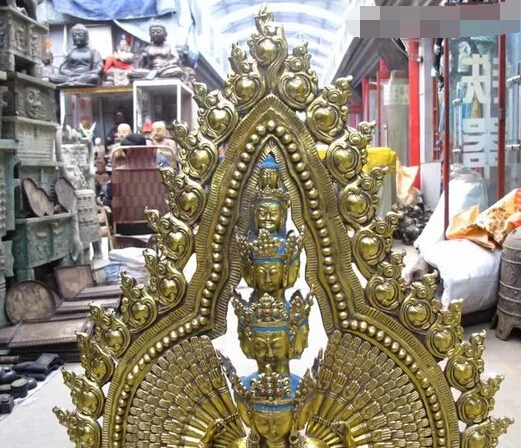 005843 44 &quotтибетская бронзовая позолоченная 1000 рук 11-faced Avalokitesvara Kwam-Yin статуя Будды |