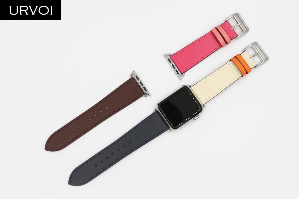 URVOI одиночный Тур группа для apple watch серии 5 4 3 2 1 Swift кожаный ремешок для iWatch Наручные Классические ручной работы noir 40 44 мм