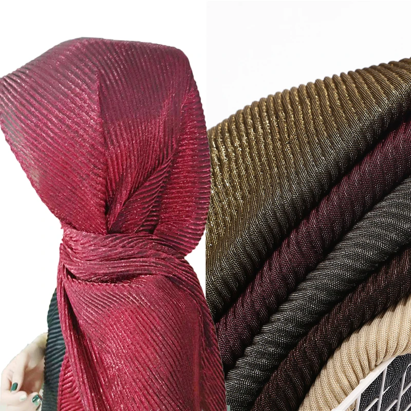 Женский шарф с морщинами блестящий мусульманский хиджаб тюрбаном однотонный